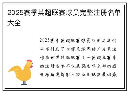 2025赛季英超联赛球员完整注册名单大全