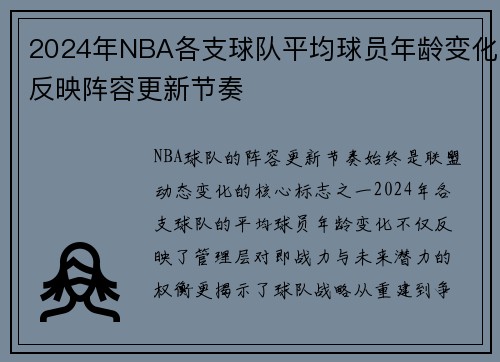 2024年NBA各支球队平均球员年龄变化反映阵容更新节奏